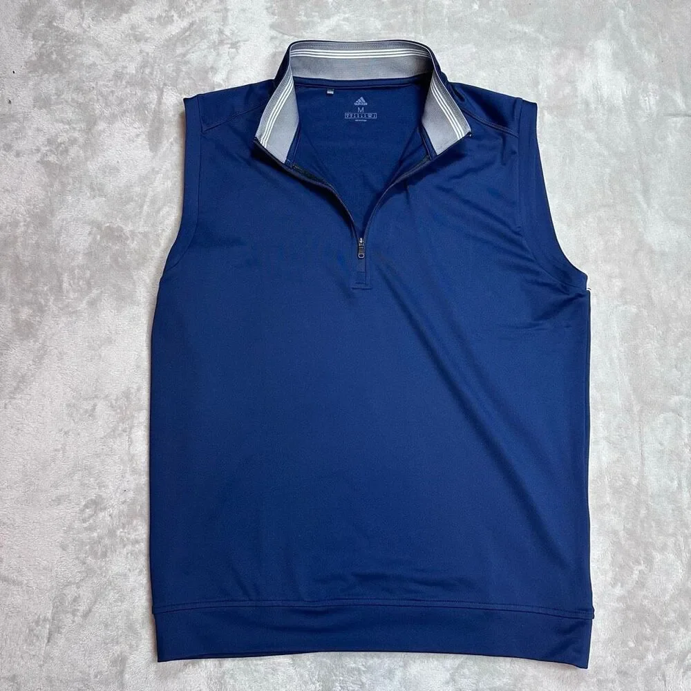Adidas~Men's~Golf Vest Performance 1/4‎ Zip Pullover Navy Blue Sleeveless~Size M